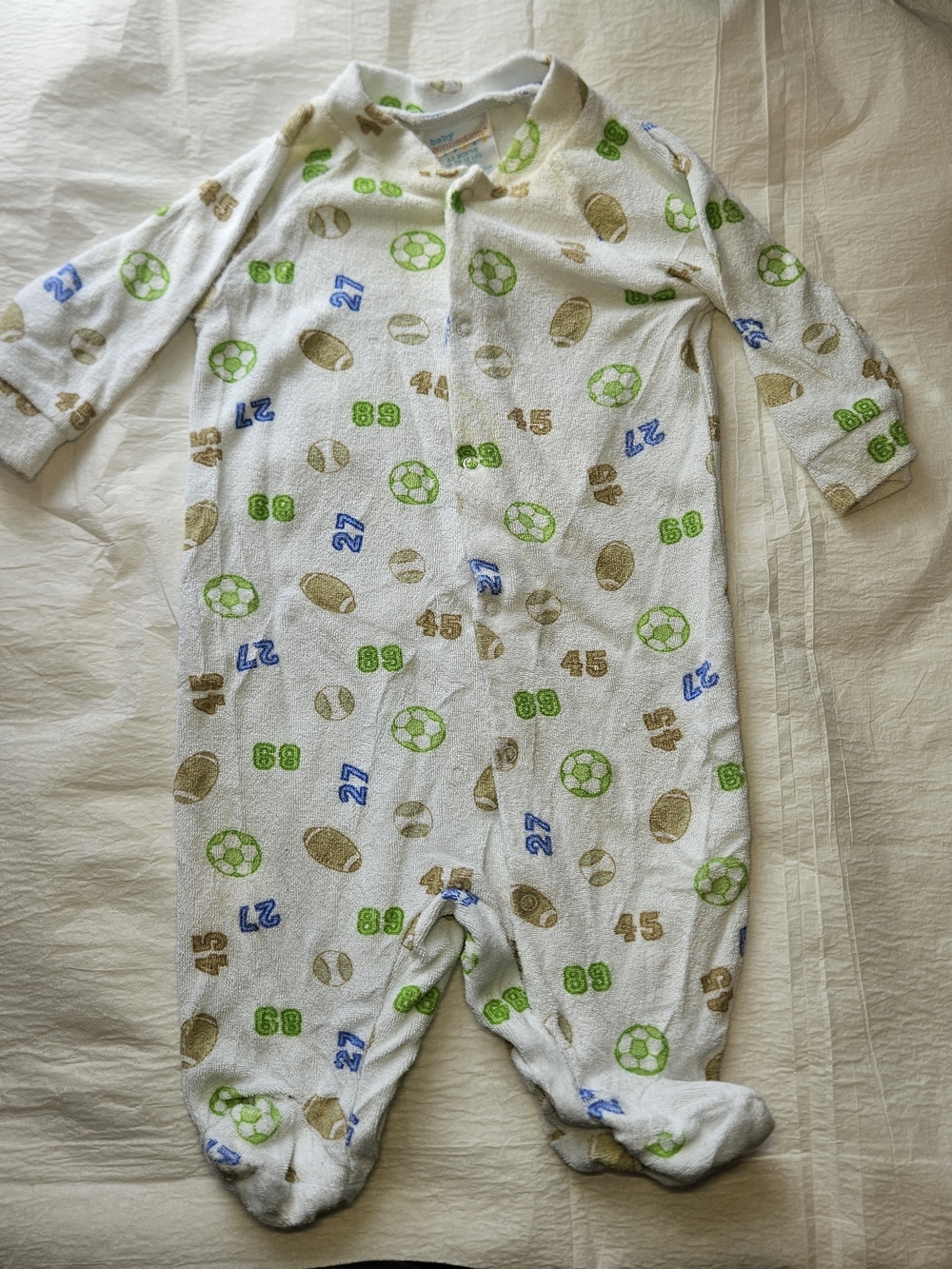 Baby Connection Kids One-Piece Footed Pajamas with Green & Blue Sports Print